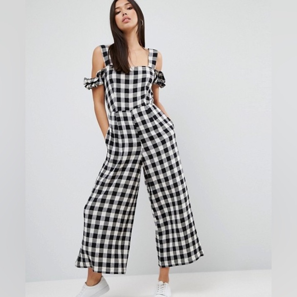 Checkered Black and White Jumpsuit Anthropologie cottage core picnic core